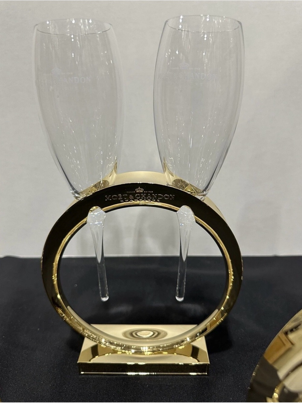Möet & Chandon Gold Champagne Flute Holder with Two Glasses